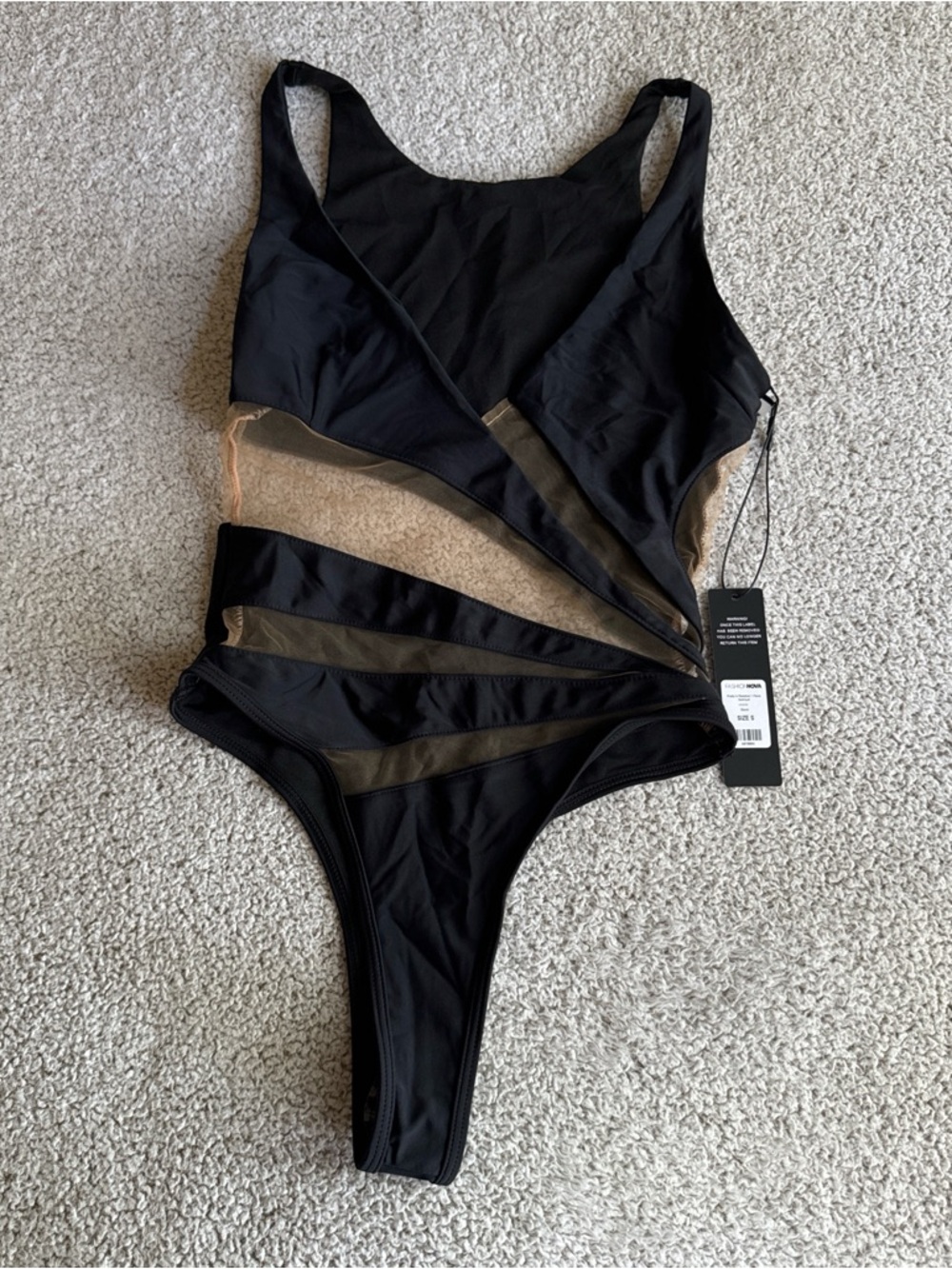 Fashion Nova Black One-Piece Swimsuit with Sheer Mesh Insets